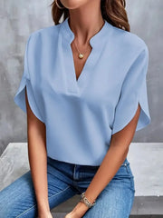 Elegant Blouse New V-neck Short Sleeve Solid Color Loose Shirt - Palm and Thread