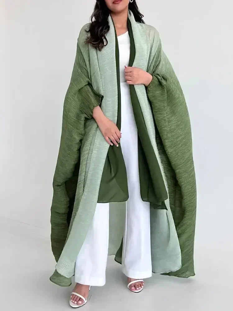 Bat Sleeve Pleated Gradient Cardigan Trench Coat Abaya - Palm and Thread