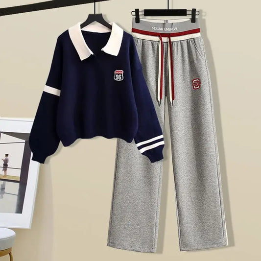 Polo Knitted Sweater + Loose Casual Pant Matching Set - Palm and Thread