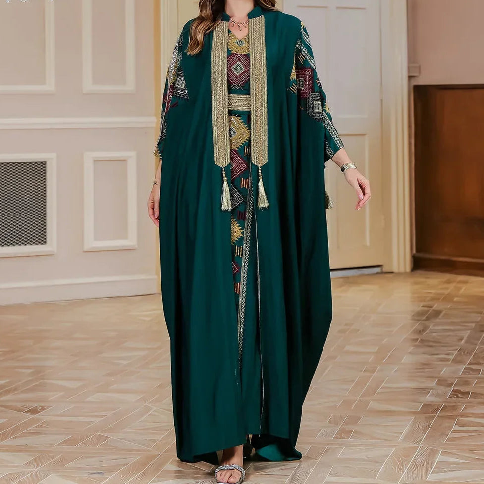 Embroidery Open Abaya Vestidos Cardigan Robe - Palm and Thread