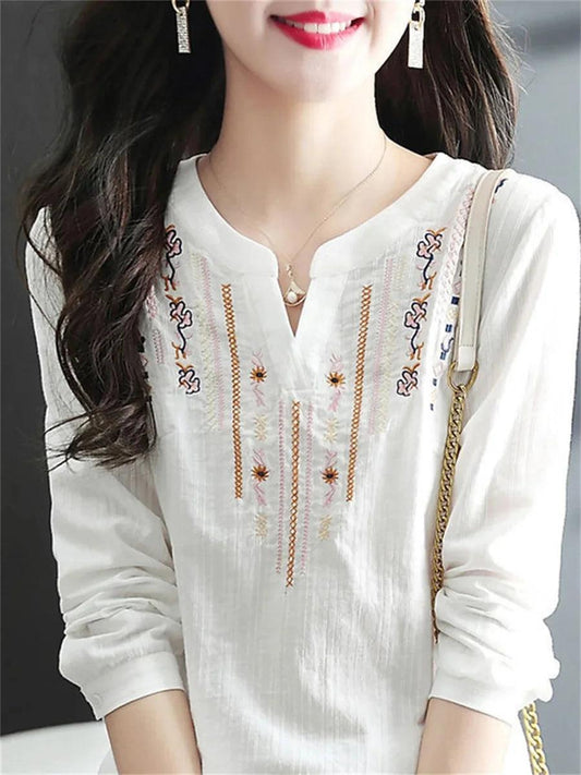 White Blouse Top Lady Casual - Palm and Thread