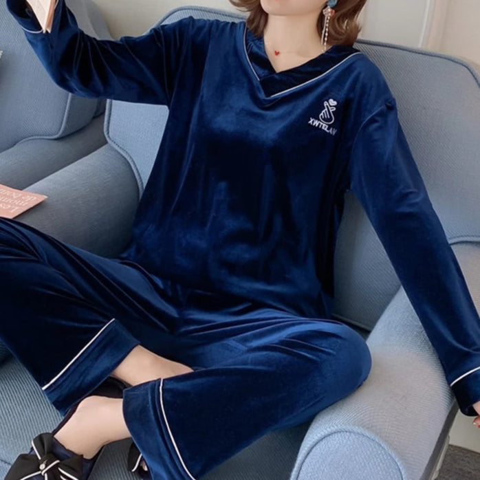 Velvet Loose Long Sleeve Pajama - Palm and Thread