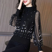 Mesh Patchwork Beaded T-Shirt Top - Palm and Thread