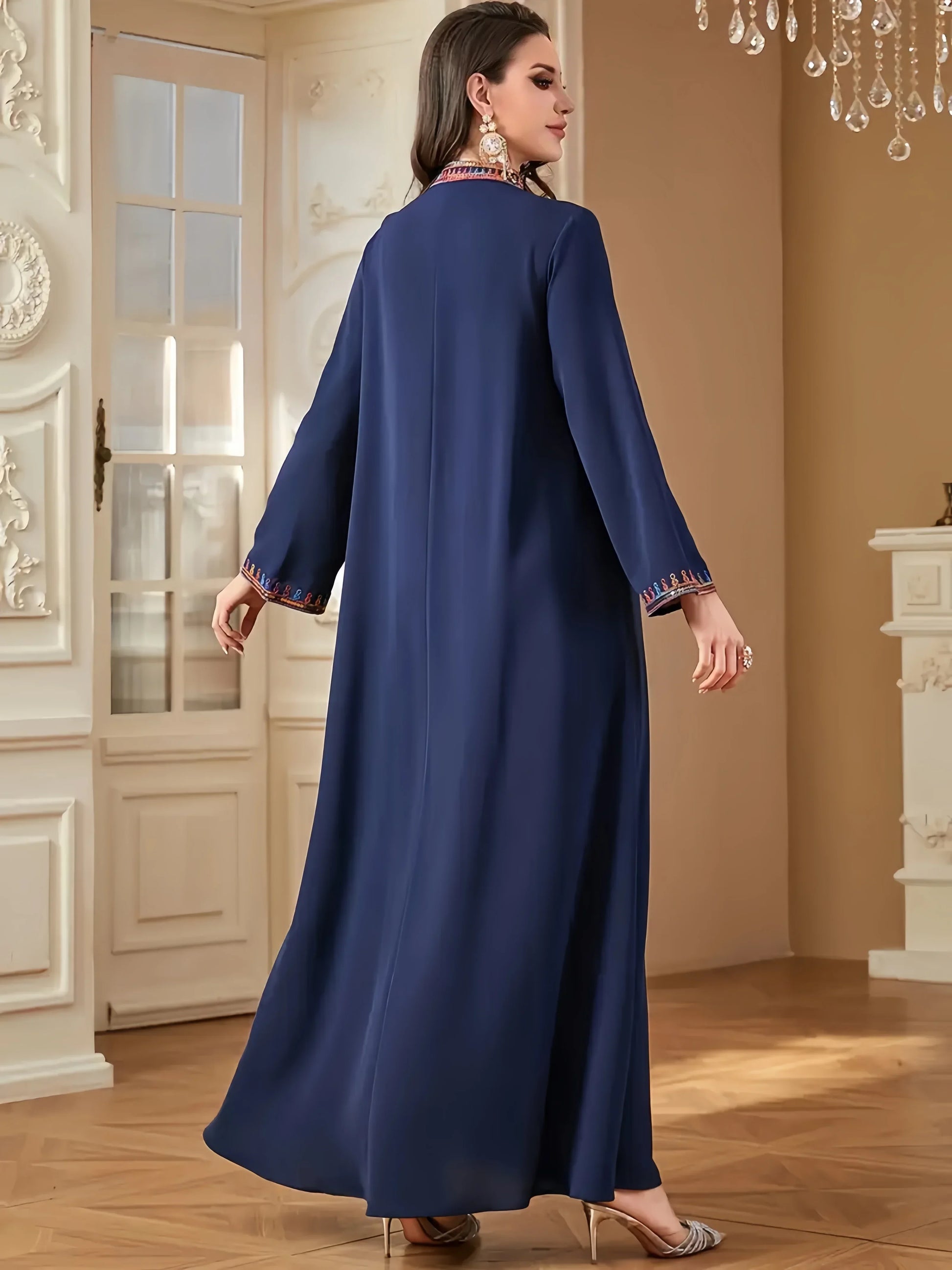 Trendy Adorned with Intricate Multicolored Embroidery Abaya - Palm and Thread