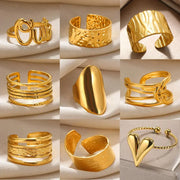 Stainless Steel Heart Wide Ring Adjustable - Palm and Thread