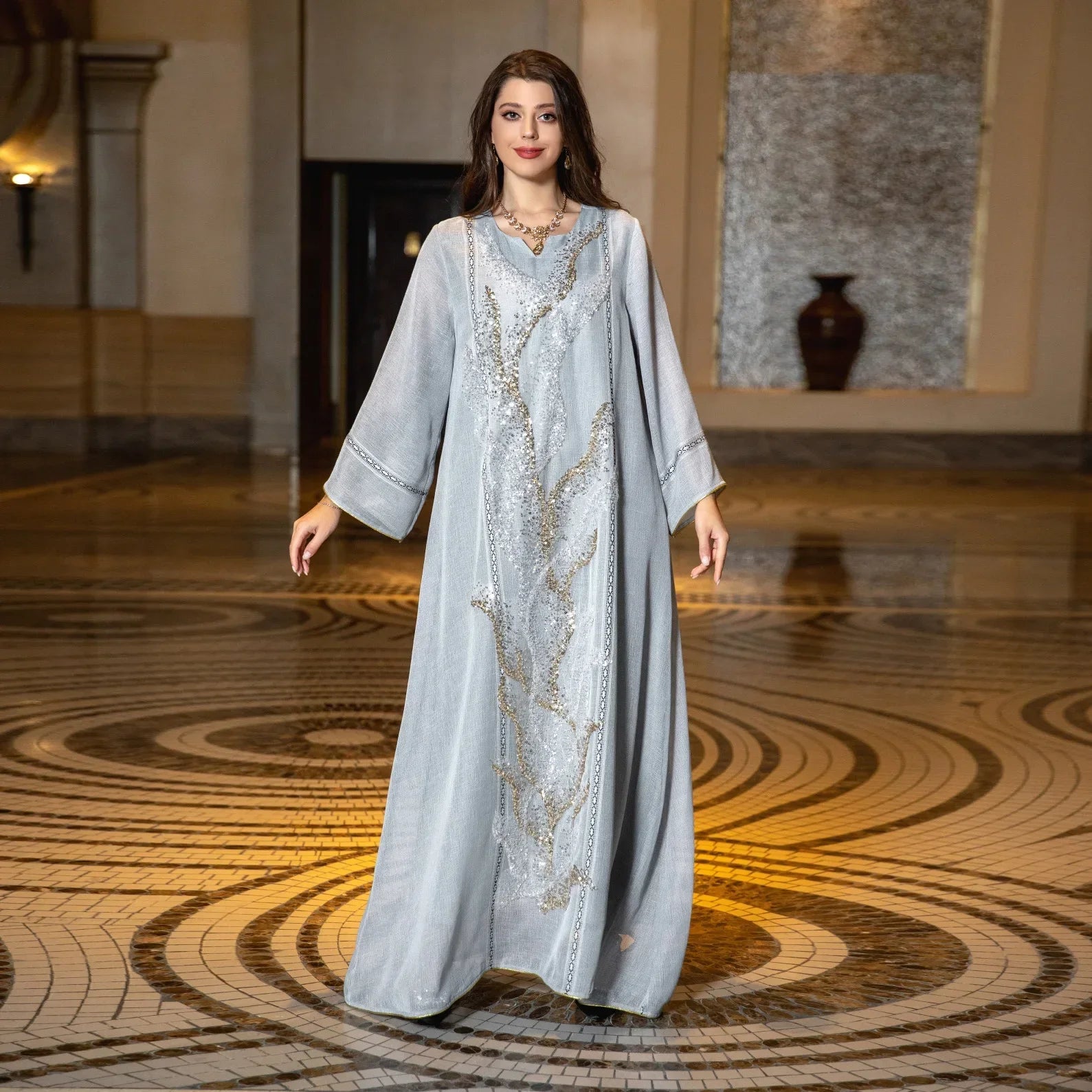Luxury Robe Kaftan Mesh Beaded Embroidered Dress Abaya - Palm and Thread