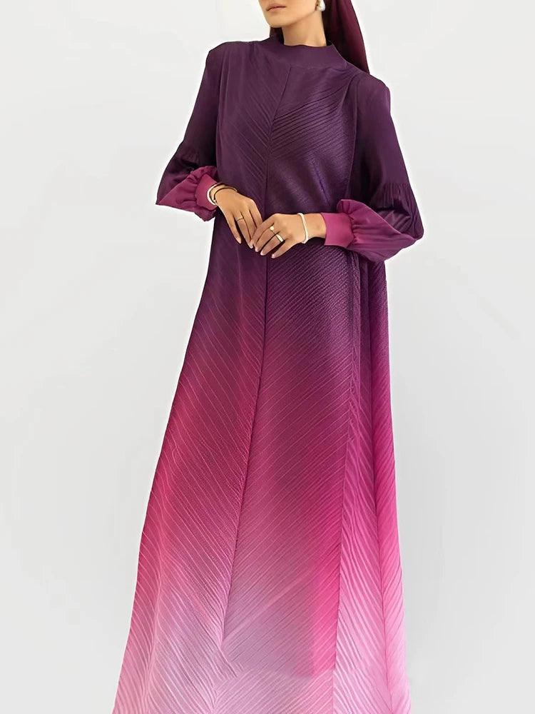 Party Gradient Pleated Long Dress Abaya - Palm and Thread