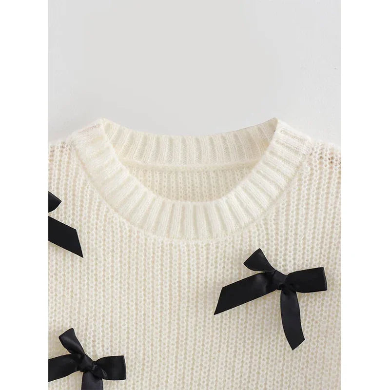 Bow Puff Short Sleeve Crop Knit Sweater - Palm and Thread