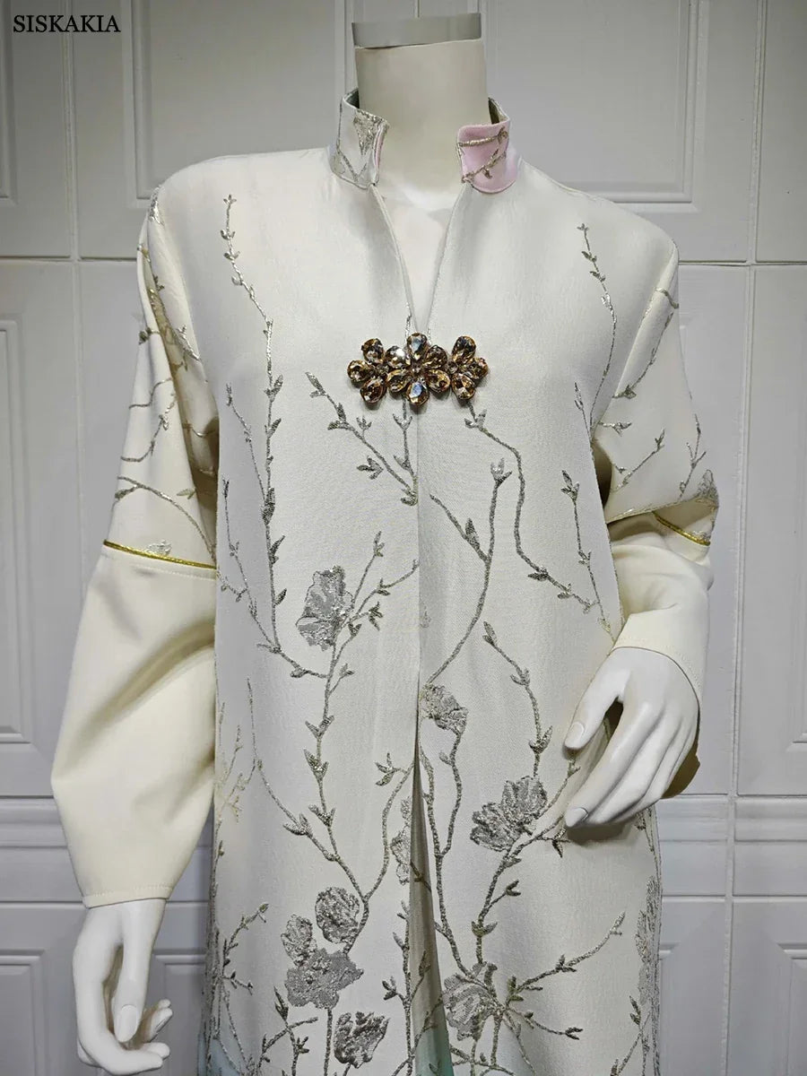Fashion Floral Jacquard Gradient Color Elegant Long Dress Abaya - Palm and Thread