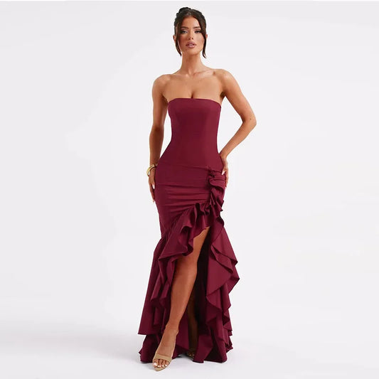 Sexy Strapless Slim Fit Slit Dress