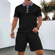 Waffle zip-up lapel short-sleeve suit shorts set - Palm and Thread
