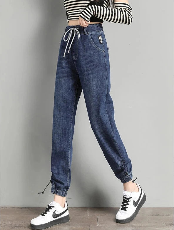 Drawstring Elastic Waist Casual Jeans Pant - Palm and Thread