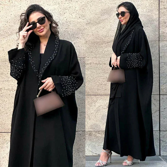 Diamonds Black Kimono Abaya - Palm and Thread