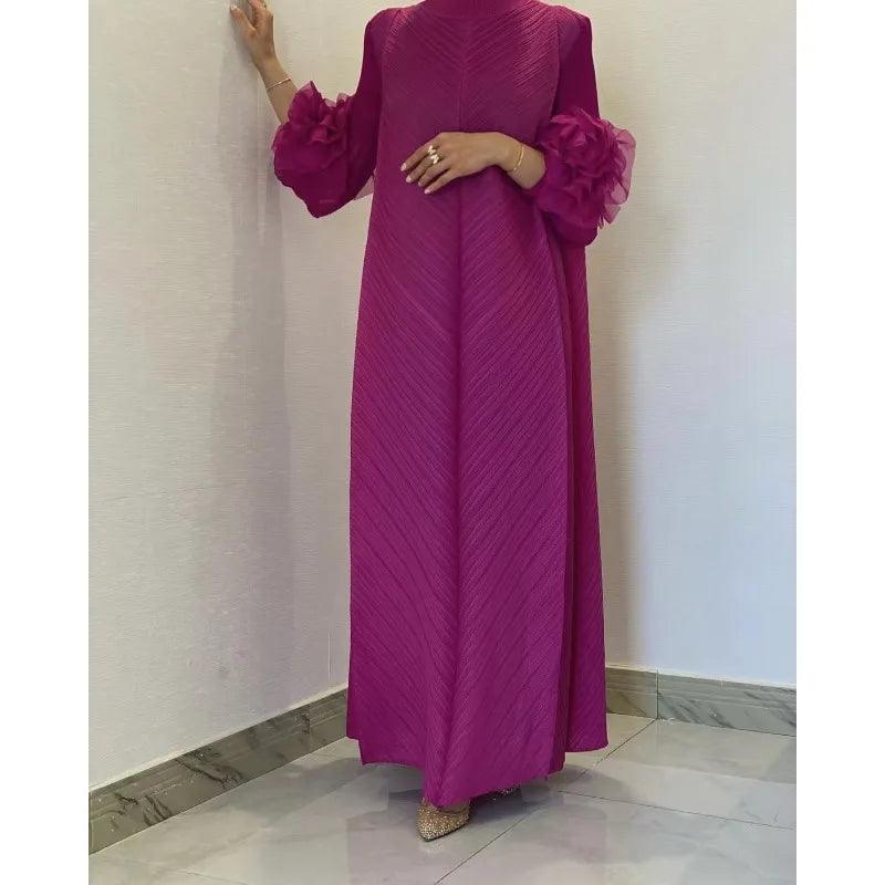 Pleated Heavy Embroidery Dress Abaya - Palm and Thread