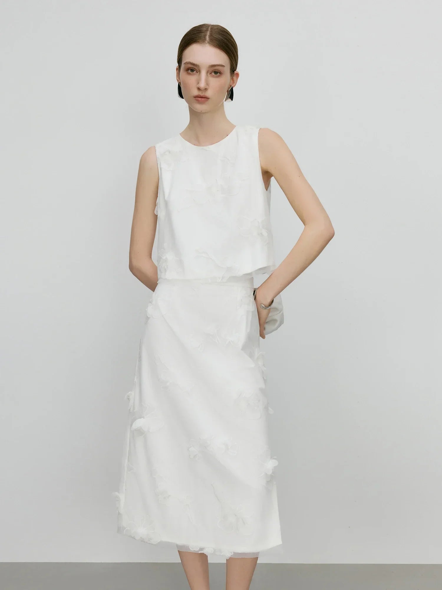 Sleeveless Acetate Embroidered Shirt Skirt Set - Palm and Thread