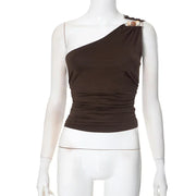 One-Shoulder Bead Link Ruched Tank Top - Palm and Thread
