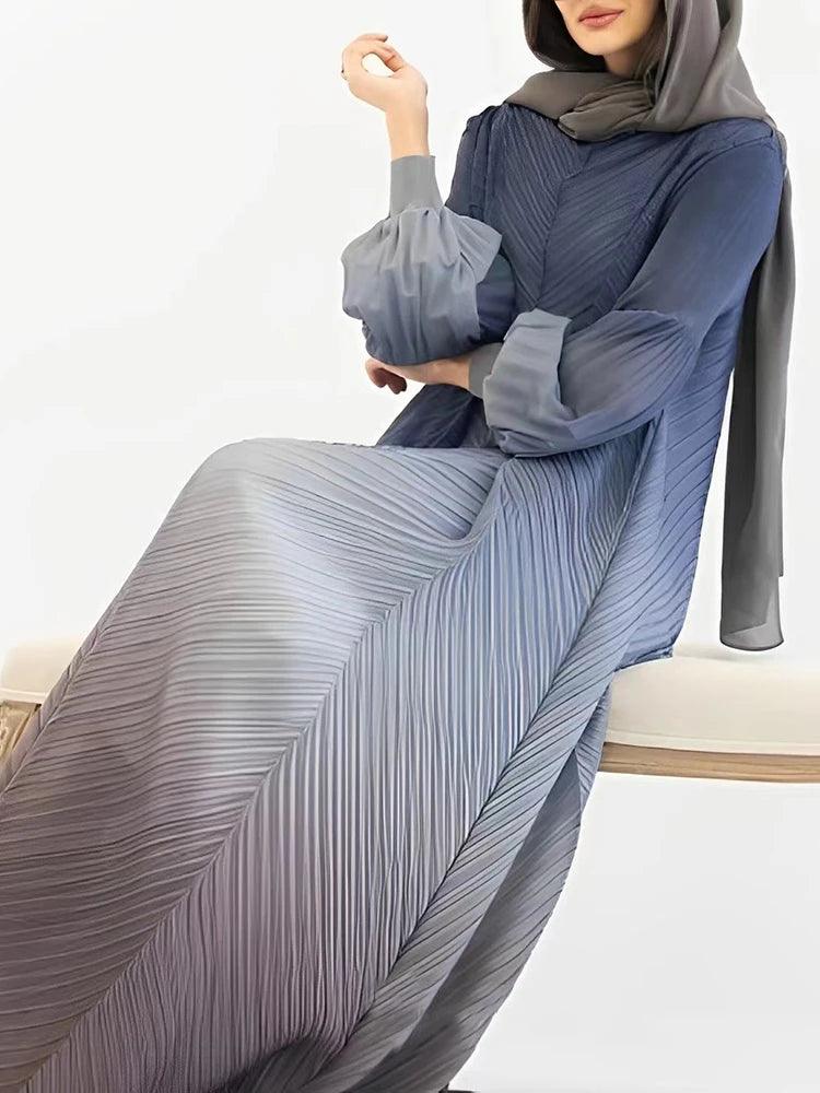 Party Gradient Pleated Long Dress Abaya - Palm and Thread