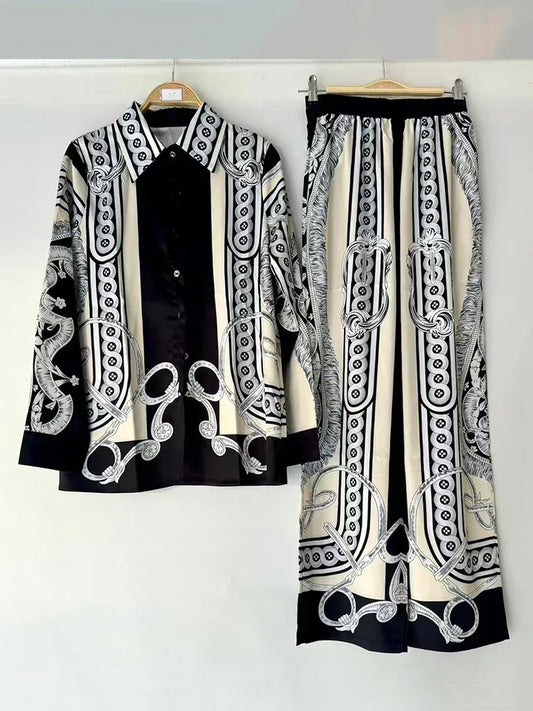Retro geometric shirt + elastic pant suit - Palm and Thread