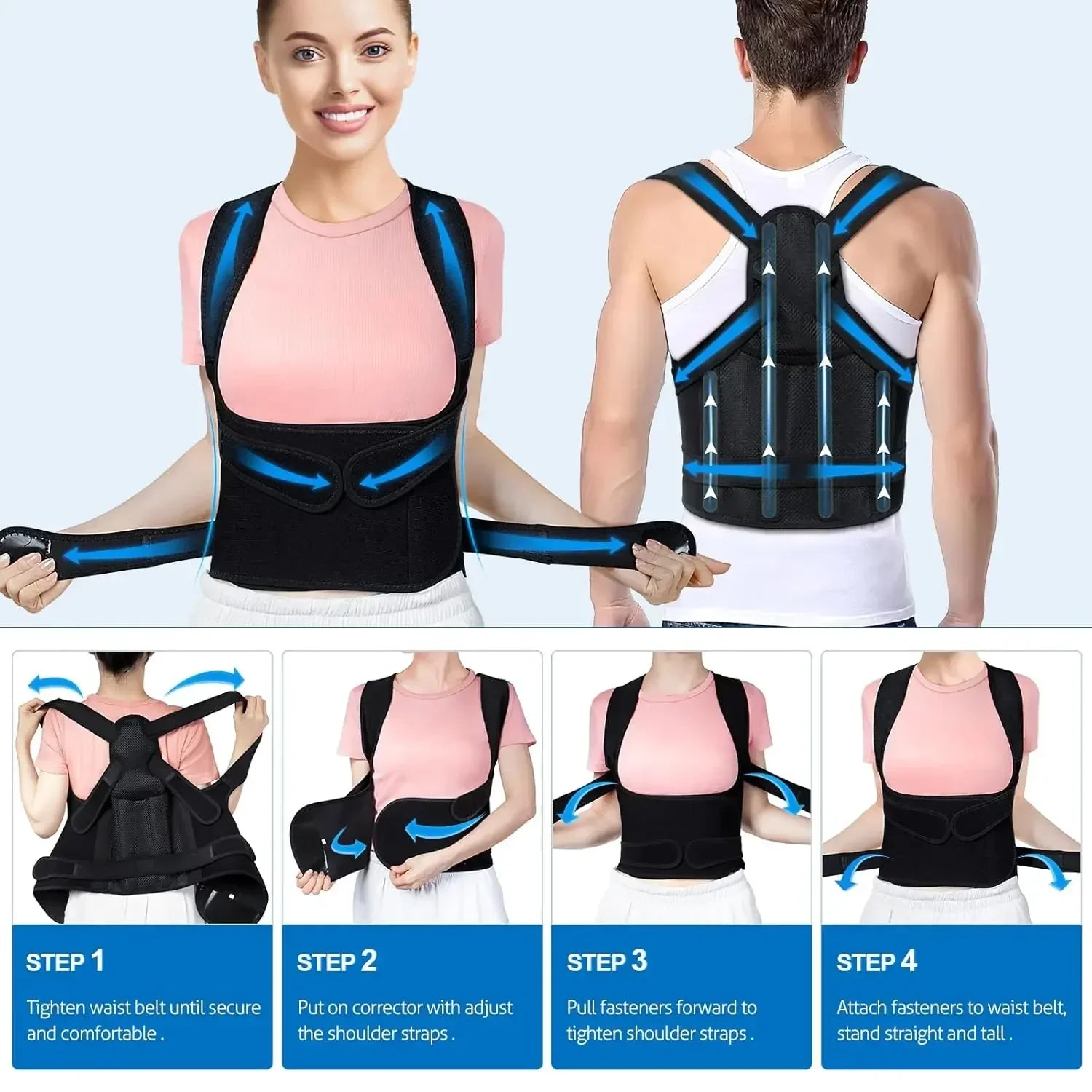 Adjustable Back Brace Full Back Support - Palm and Thread