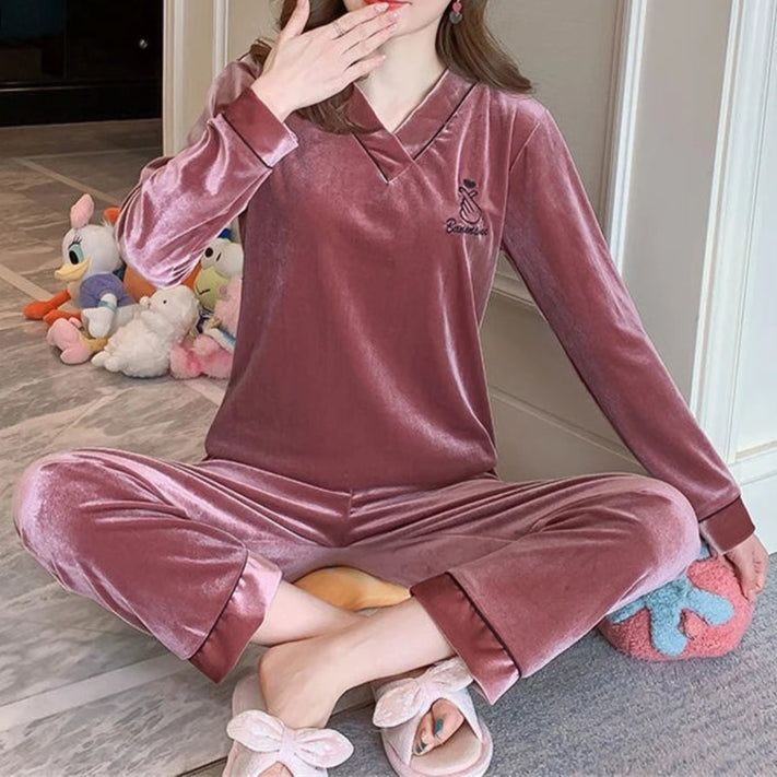 Velvet Loose Long Sleeve Pajama - Palm and Thread