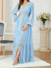 Iron V-Neck Button Dress Abaya - Palm and Thread