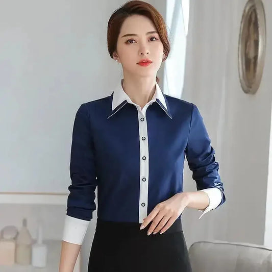 Temperament Contrast Slim Shirt Top - Palm and Thread