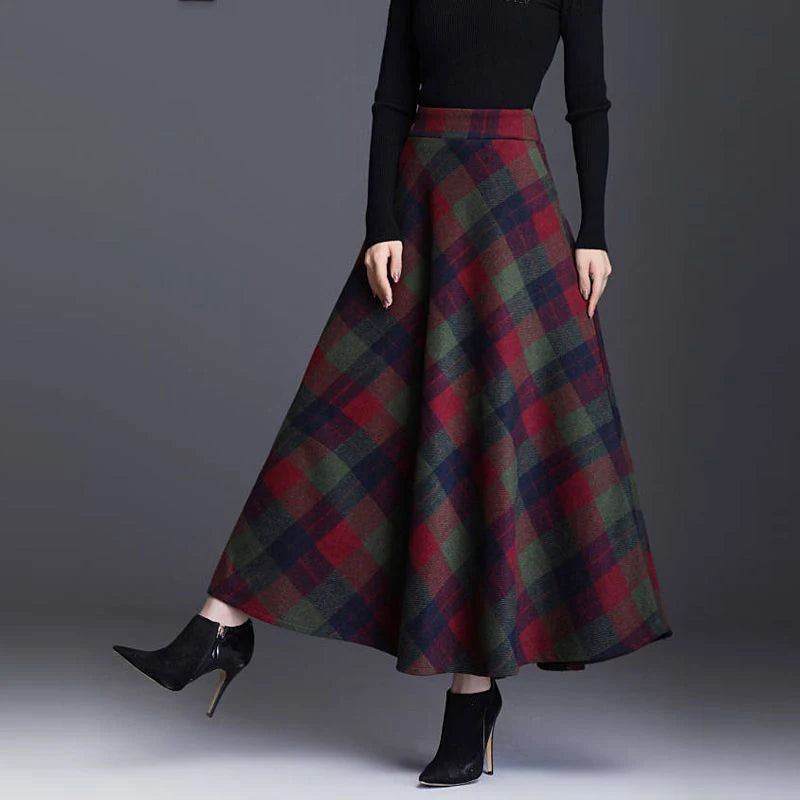 Vintage Plaid Print Woolen Long Skirt - Palm and Thread