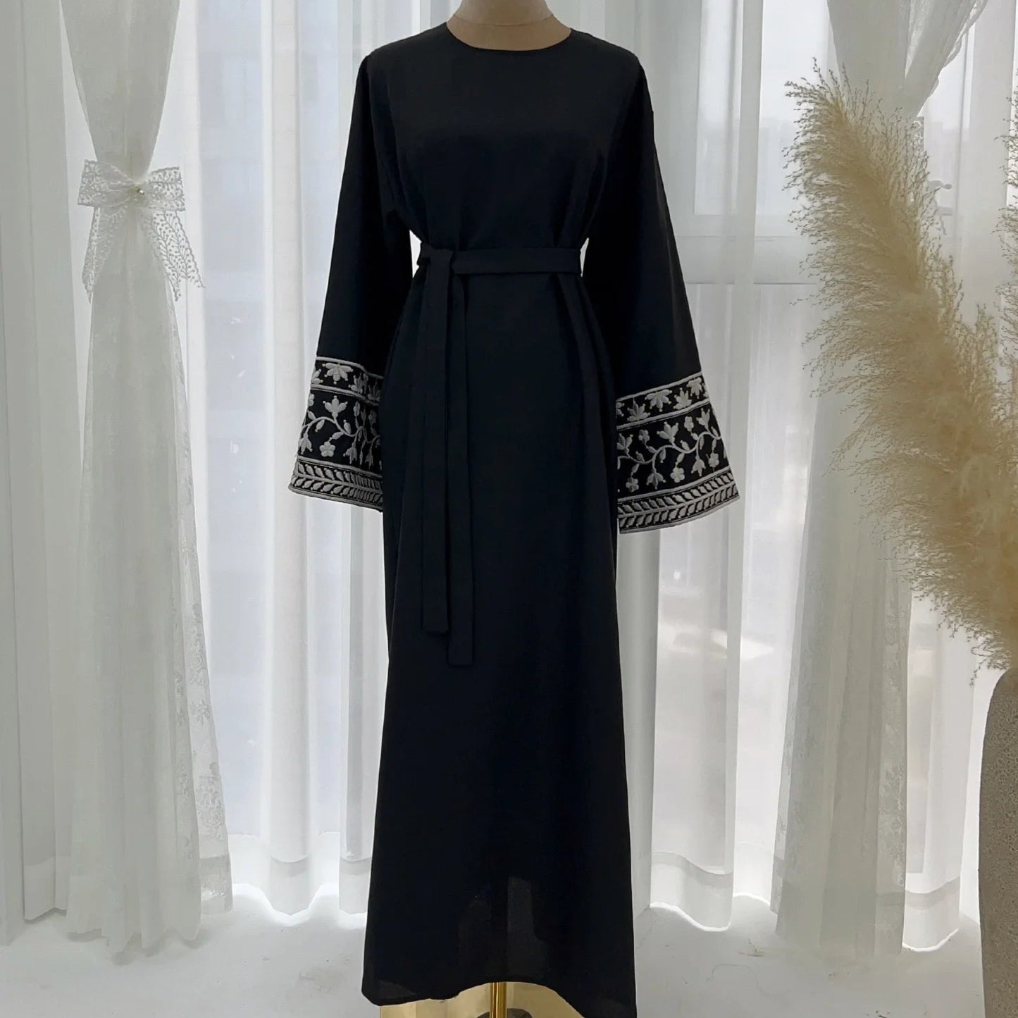 Modest Embroidered Kimono Abaya - Palm and Thread