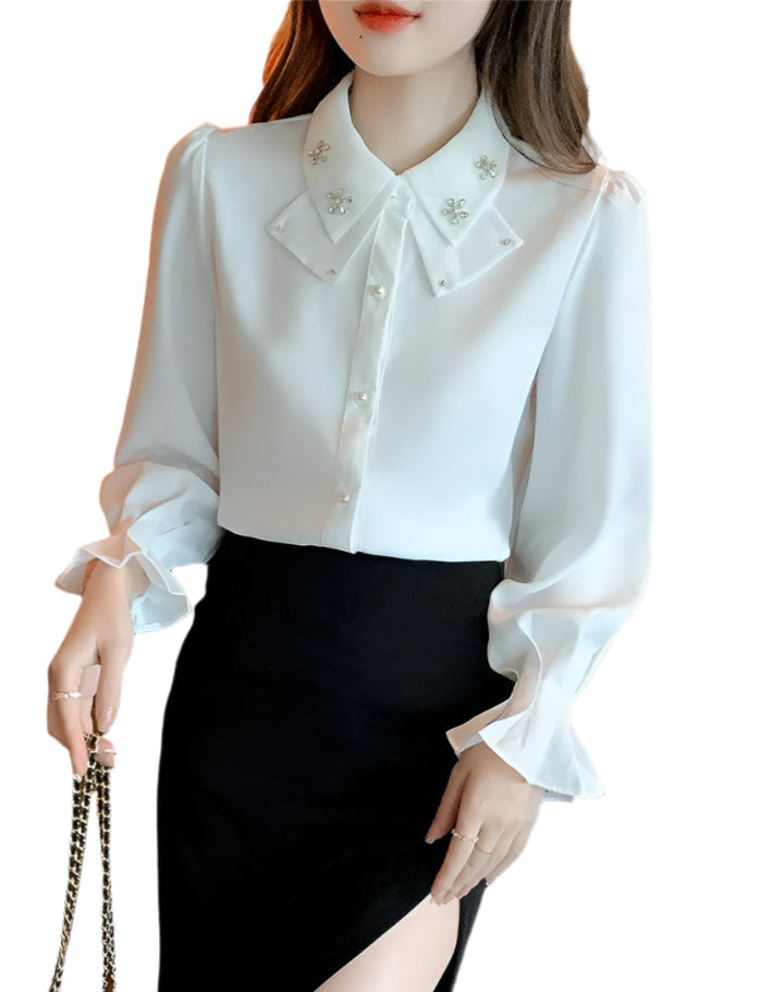 Elegant Long Sleeve Chiffon Blouse - Palm and Thread