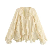 Ruffle Semi Sheer Blouse - Palm and Thread