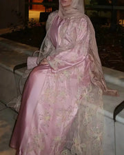 Floral Embroidery Organza Abaya - Palm and Thread