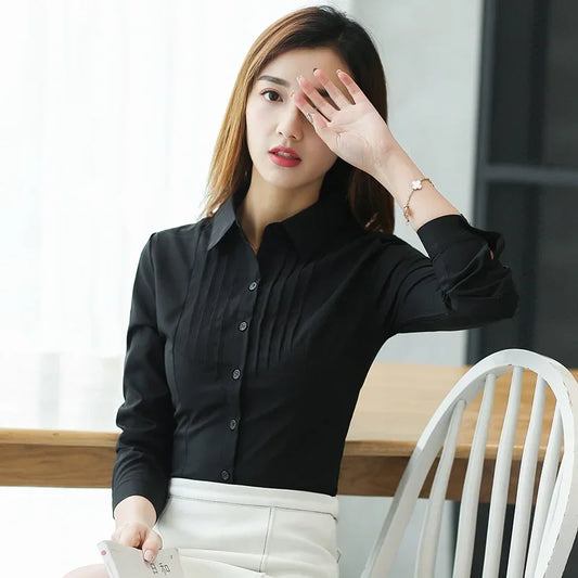 Formal Long Sleeved Slim Fitting Single Lady Blouse