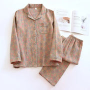 Long-sleeved trousers two-piece cotton crepe flower leaves Pajama set - Palm and Thread