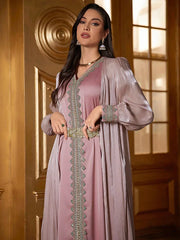 Elegant Floral Applique Long Sleeve Glamorous Kaftan Dress - Palm and Thread
