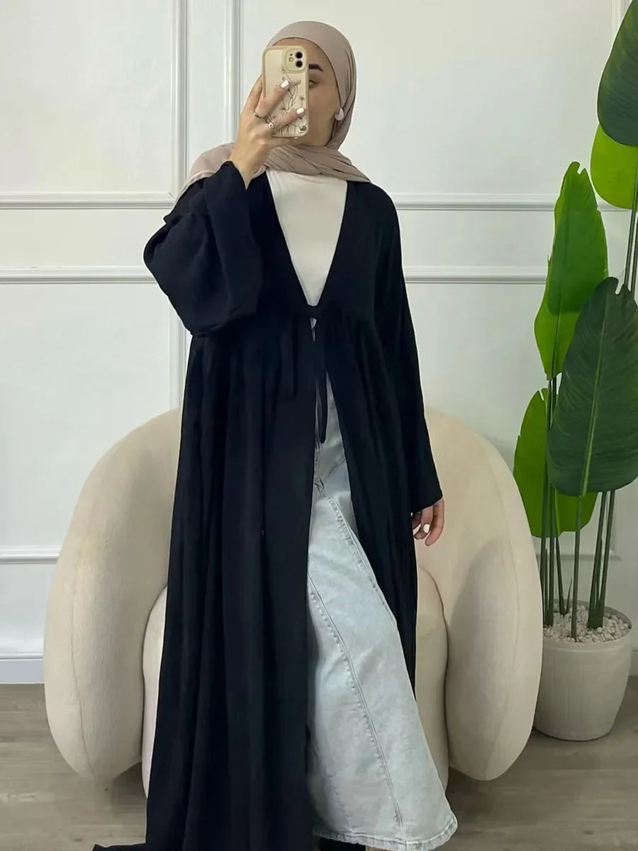 vestidos Loose Lace-ups Cardigan Abaya - Palm and Thread