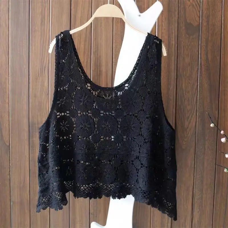 Vintage Hook Flower Hollow Lace Tank Top Vest - Palm and Thread