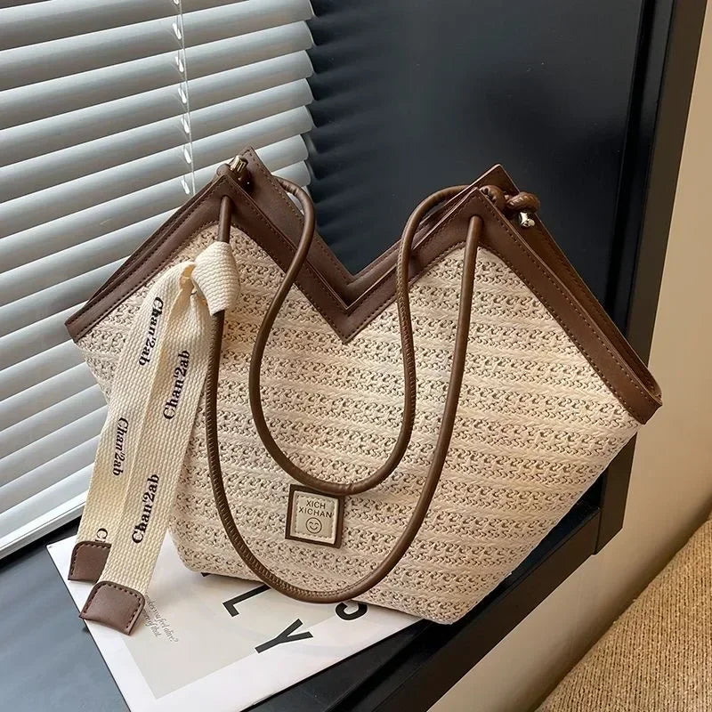 Straw Leisure Capacity Beach Shoulder Bag - Palm and Thread