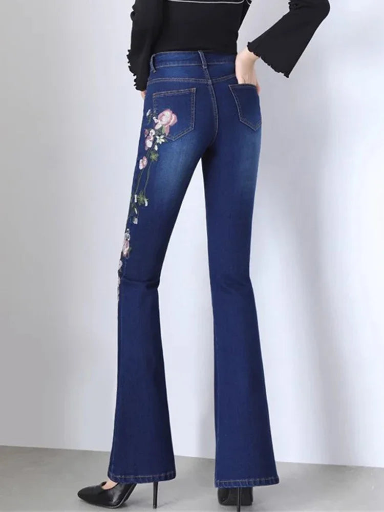 Embroidery Skinny Flare Jeans Pant - Palm and Thread