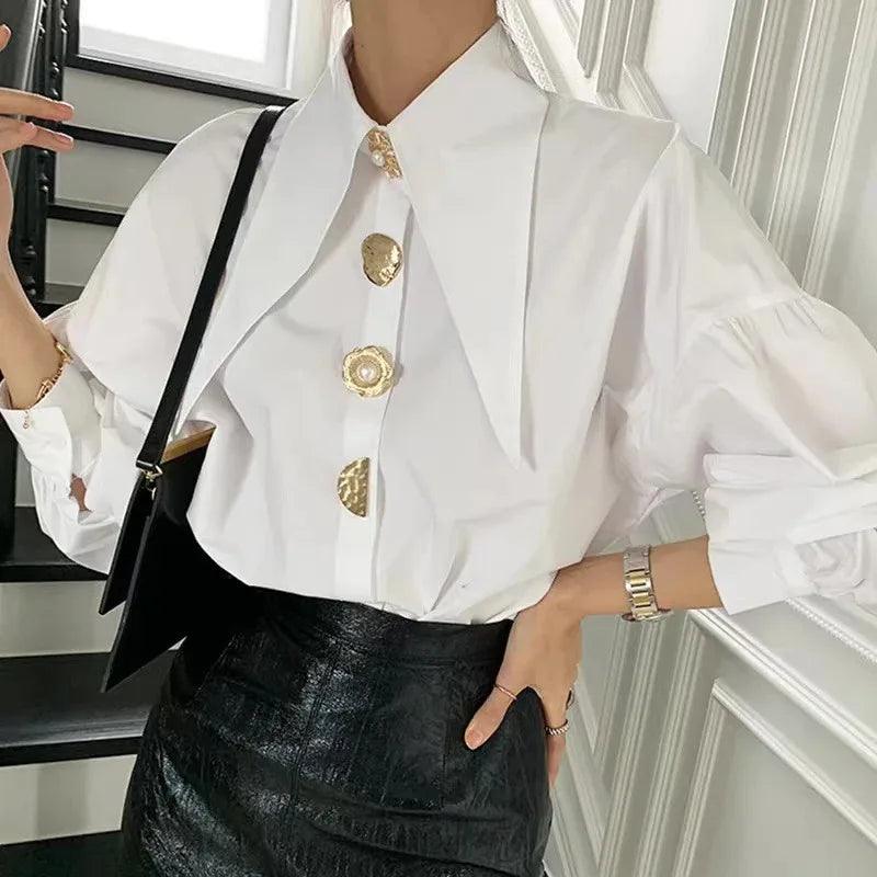 Elegant Pearl Sharp Corner Collar New Chic Female Top - Palm and Thread