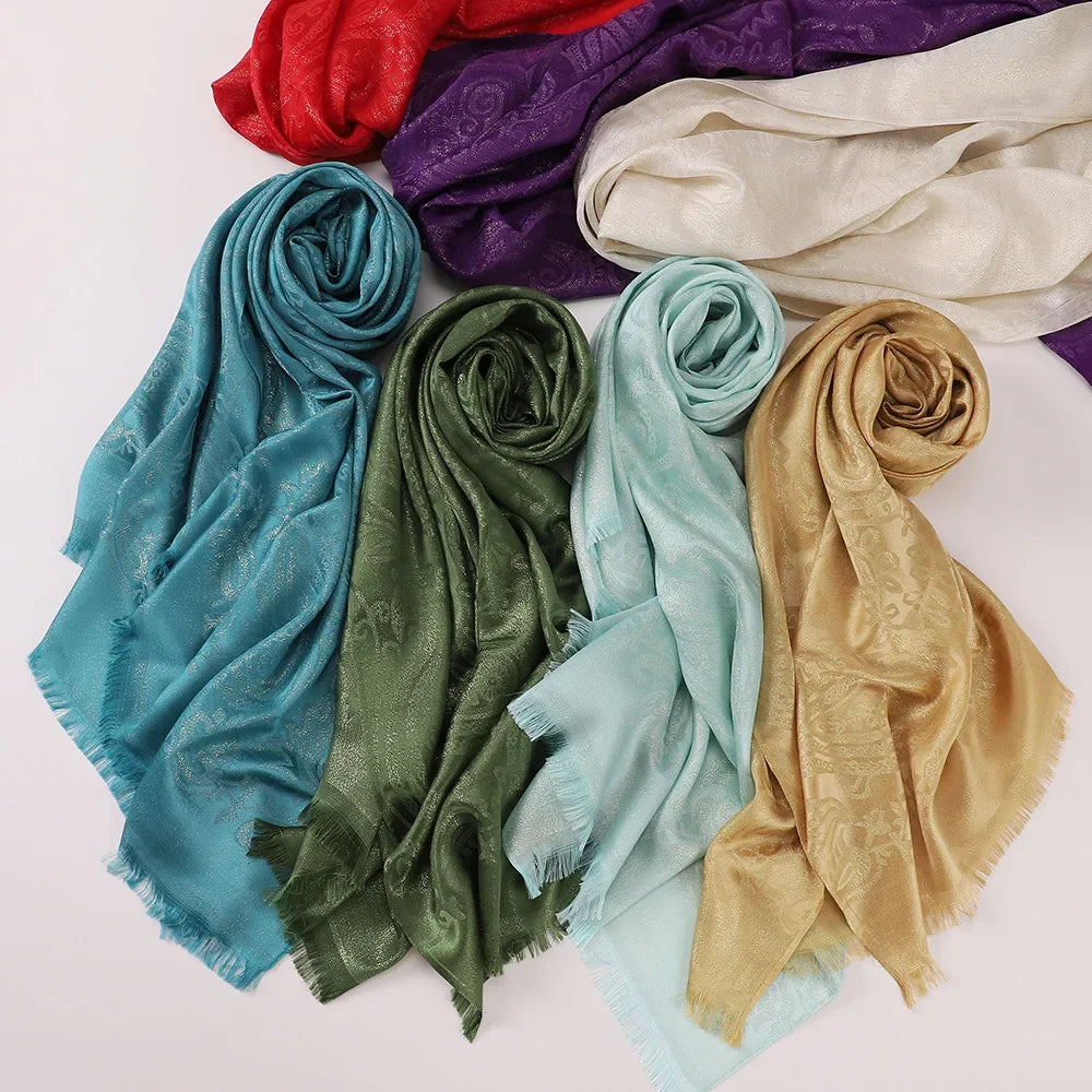 New Jacquard Satin Silk Hijab Scarf - Palm and Thread
