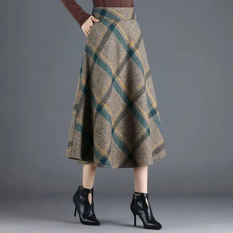 Vintage Plaid Print Woolen Skirt - Palm and Thread