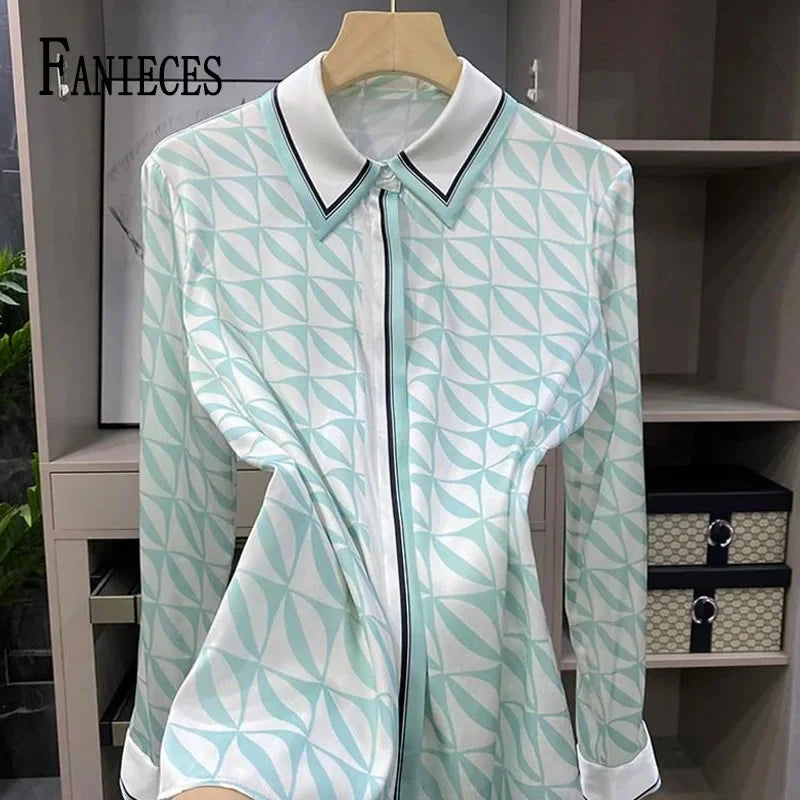 Print Blue Button Up Casual Top - Palm and Thread