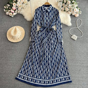 Turn-down Collar Slimming Printed Dress - Palm and Thread