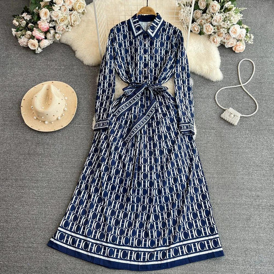 Turn-down Collar Slimming Printed Dress - Palm and Thread