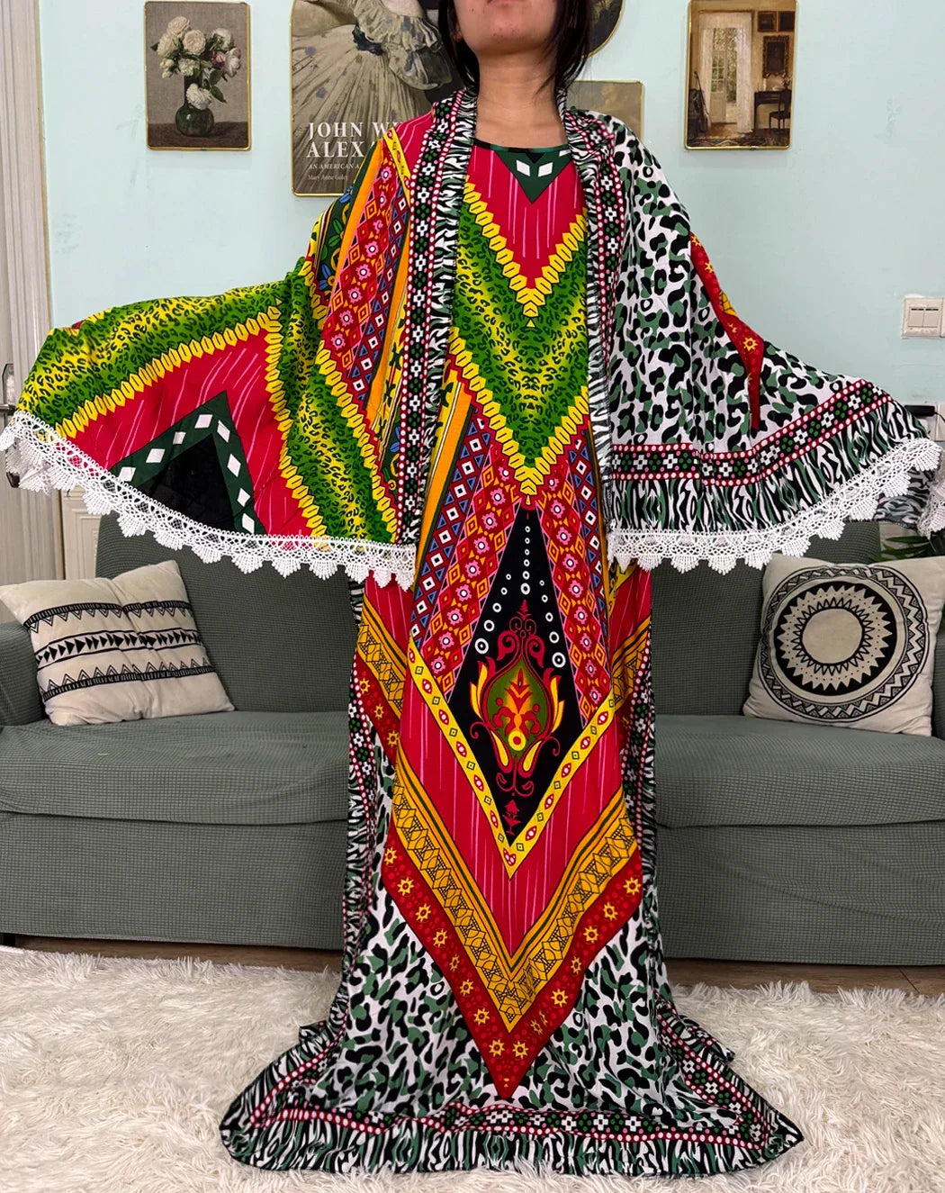 Printed Cotton Soft Loose Fit Femme Robe Abaya - Palm and Thread