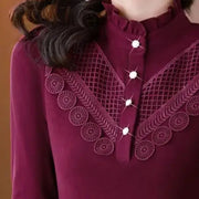 Elegant Ruffle Lace Slim Long Sleeve T-Shirt - Palm and Thread