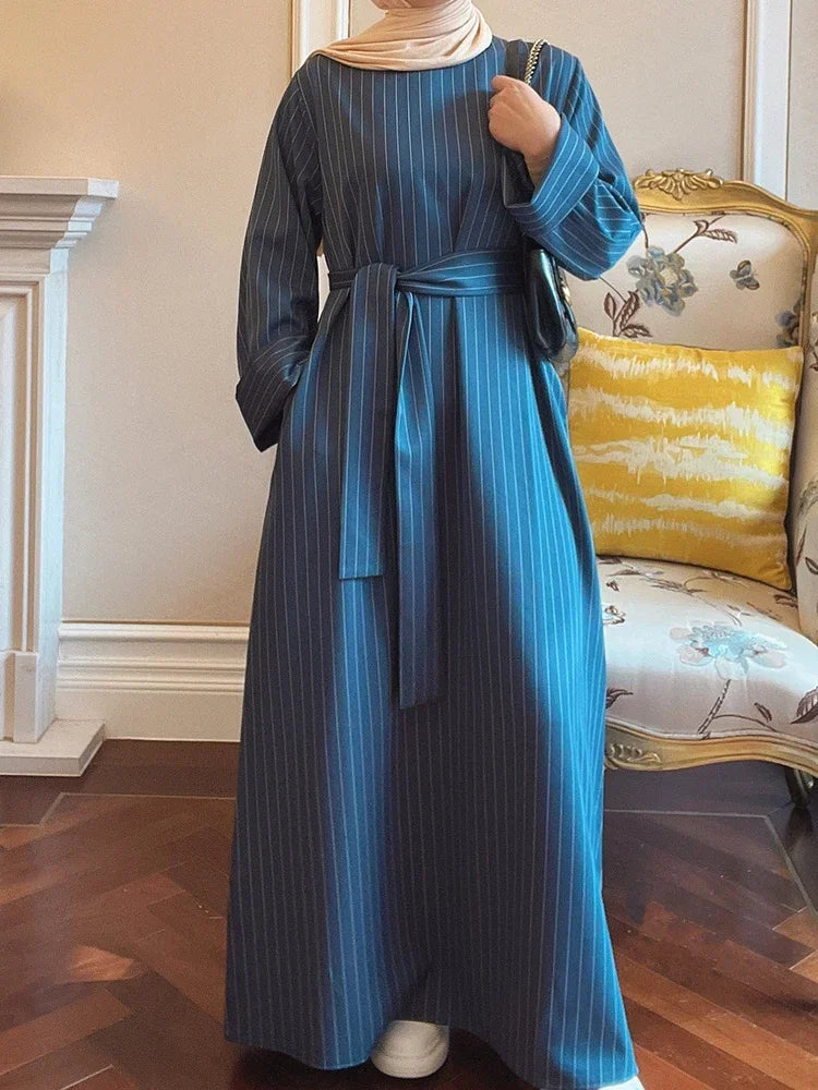 Striped Long Robe Abaya Dress - Palm and Thread