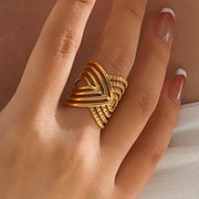 Irregular Unique Heart Metal Texture Finger Ring - Palm and Thread