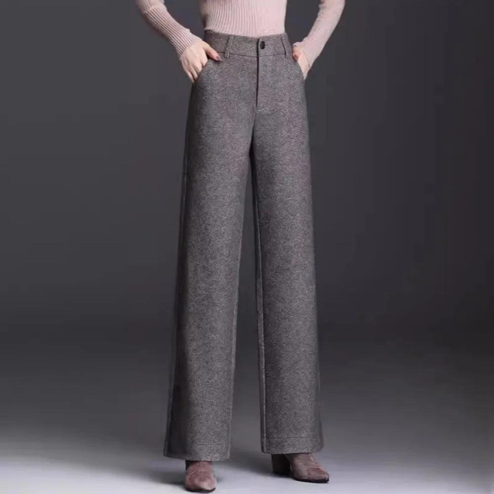 Woolen Wide Leg Casual Pants Oversize High Waisted Straight Leg - Palm and Thread