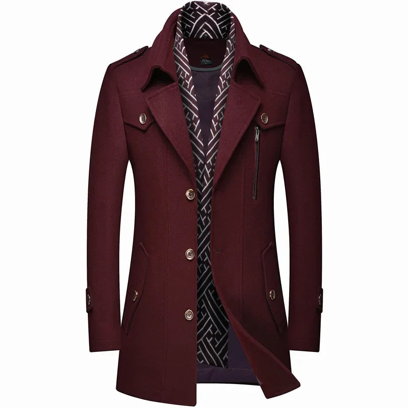 Scarf Collar Cotton-Padded Woolen Coat